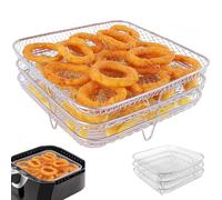 WANDGU Griglia per friggitrice ad Aria Tripla 8,2 × 8,2 × 3,7 Pollici - Vassoio Quadrato per friggitrice ad Aria, griglia per friggitrice ad Aria in Acciaio Inossidabile 304 per Forno Ninja