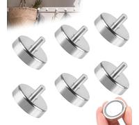 WANDGU Magneti a cilindro con filettatura: 6 magneti al neodimio Ø 25 mm, filettatura M6, 36 kg, super forte forza adesiva, sistemi magnetici per viti, occhiello o ganci