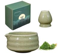 WANDGU Matcha Set da tè manuale Matcha con porta frusta, contenitore per polvere Matcha, set per cerimonia del tè Matcha (2 pezzi)