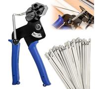 WANDGU - Pistola per cavi in acciaio inox, 100 pezzi di fascette per cavi in acciaio inox, 300 mm x 4,6 mm, strumento di serraggio per fascette per cavi fino a 13 mm
