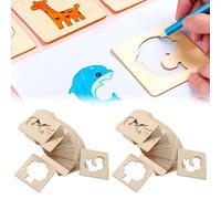 WANDGU Pochoirs à Dessin pour Enfants: 60 pièces 8 x 8cm Pochoirs à Craie en Bois, Réutilisables Pochoir Peinture en Bois, Pochoirs de Peinture Educatifs pour Enfants pour Portable Agenda