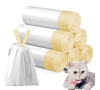 WANDGU Sacchetti per la spazzatura con maniglia: 6 rotoli di sacchetti per lettiera per gatti, sacchetti per lettiera per gatti, 90 pezzi, lunga durata, autopulente, colore: giallo