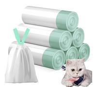 WANDGU Sacchetti per la spazzatura con maniglia: 6 rotoli di sacchetti per lettiera per gatti, sacchetti di ricarica per il cambio della lettiera per gatti, 90 pezzi, lunga durata, autopulente,