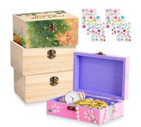 WANDGU Scatola in Legno con Coperchio: 4Pezzi 15x10x6cm Non Finito In Legno Scatola del Tesoro, Mini In Legn o Scato la del Tesoro, Naturale Scato la Legn o Con Coperchio per Artigianato