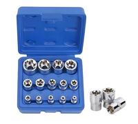 WANDGU Set 14 Pezzi Chiavi a Bussola Torx Esterna E4-E24, Set Bussola Profilo E 1/4'', 3/8'', 1/2'', Acciaio Cromo Vanadio, Blu con Scatola Custodia, Set Bussole E-Profile per Riparazioni