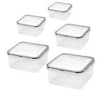 WANDGU Set 5 Contenitori per Microonde con Coperchio, Scatole di Conservazione Alimenti in PP, 370ml-2600ml, quadrate, impilabili, ermetiche, Ciotole per Microonde