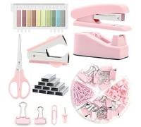 WANDGU Set Cancelleria Ufficio: Set di Forniture per Ufficio, Rosa Desk Accessory Kit con Spillatrice, levapunti, Clip, Forbici e Linguette per le Donne, Regalo per Impiegati d'ufficio, Gli Studenti