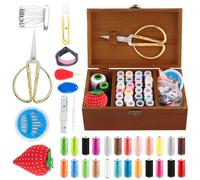 WANDGU Set da cucito di base: scatola da alta qualità, scatola vintage in legno con accessori completi, utensili da cucito fai da te per riparare i vestiti