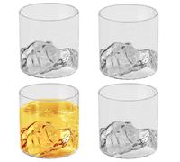 WANDGU Set di 4 bicchieri da whisky da 200 ml, bicchieri da cocktail r, design paesaggio di montagna, per whisky, rum e bevande miste, elegante presentazione di bevande con incisione di montagna e