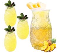 WANDGU Set di 4 bicchieri di ananas: 400 ml, trasparenti da cocktail con rilievo di ananas, riutilizzabili, per feste, succhi di frutta, long drink, trasparenti in estate, perfetti per casa,