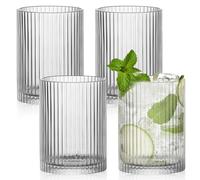 WANDGU Set di 4 bicchieri lunghi drink scanalati da 250 ml: tazze da caffè, vetro trasparente, bicchieri di alta qualità, tazze da caffè per tè, latte, whisky, succo, mojito