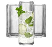 WANDGU Set di 4 bicchieri lunghi drink scanalati da 360 ml: tazze da caffè, bicchieri in vetro trasparente, vetro di alta qualità, tazze da caffè per tè, latte, whisky, succhi, mojito
