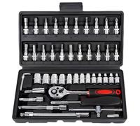 WANDGU Set di 46 bussole - Set di chiavi a cricchetto da 1/4" con prolunga, serraggio rapido, boccole in acciaio Cr-V, set di punte, chiavi a brugola per auto e casa in scatola di immagazzinaggio