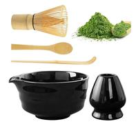 WANDGU Set di 5 fruste per Matcha: Set Matcha con frusta a Matcha, con 2 cucchiai da Matcha, portafrusta, contenitore per polvere di Matcha, accessori giapponesi per la cerimonia del Matcha (nero)