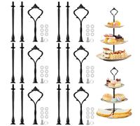 WANDGU Set di 6 aste per alzate, 3 ripiani, in metallo, per vassoio di frutta, piatto da spuntino, macaron, ciambella, muffin (nero)