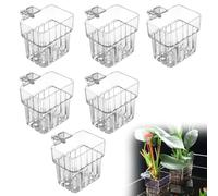 WANDGU Set di 6 portapiante d'acquario: supporto per piante per acquari, bicchieri per piante da acquario sospesi in acrilico trasparente, fioriera da appendere per acquario allevamento di piante
