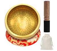 WANDGU Set di campane tibetane piccole, 8 cm, con bacchetta in legno e cuscino a campana tibetana, custodia in tessuto, per meditazione, yoga, chakra