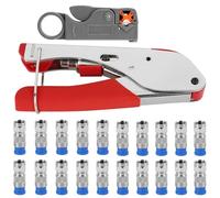 WANDGU Set di pinze a compressione: crimpatrice tipo F, strumento spelafili con 20 connettori F a compressione e taglierina per cavo coassiale rotante, cavo F maschio crimpatrice per cavo SAT,