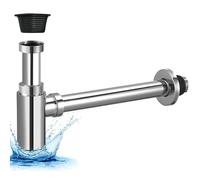 WANDGU Sifone in acciaio inossidabile: sifone universale per lavabo e lavabo, sifone per bottiglie in 1 1/4 con manicotto in gomma e istruzioni, sifone per lavandino con apertura di pulizia,