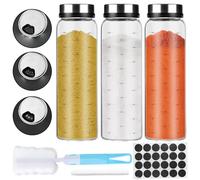 WANDGU Spargispezie in vetro borosilicato: 3 barattoli grandi da 500 ml con coperchio girevole, 3 tipi su fori per spezie, contenitore per spezie, coperchio rotondo, in acciaio inox, per la cucina