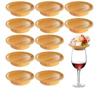 WANDGU Topper per bicchieri da vino in legno, 12 pezzi: piatto antipasto, decorazione per bicchieri da vino, topper per Charcuterie Brett con vino rosso, protezione per dessert, feste e cene di