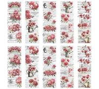 WANDIC 10 fogli adesivi trasferibili da strofinare, decalcomanie vintage con fiori rosa con scritte per mobili adesivi floreali per bottiglie d'acqua da tavolo fai da te, 30 x 9,9 cm