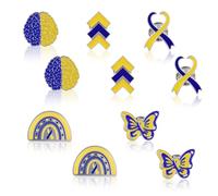 WANDIC 10 spille con nastro blu e giallo, 5 stili in lega per sindrome di Down, spille per speranza, per uomini e donne, decorazione per abbigliamento