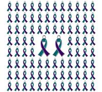 WANDIC 100 ciondoli a forma di nastro color foglia di tè e viola, per prevenire il suicidio e la sensibilizzazione sulle aggressioni sessuali, in metallo, per portachiavi fai da te, eventi di