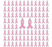WANDIC 100 ciondoli a forma di nastro rosa di ottobre, per la sensibilizzazione sul cancro al seno, accessori decorativi in metallo, per portachiavi fai da te, eventi di beneficenza