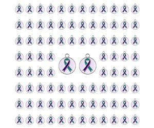 WANDIC 100 ciondoli circolari in metallo color foglia di tè e viola, per prevenire il suicidio e la sensibilizzazione sulle aggressioni sessuali, per portachiavi fai da te e ornamenti