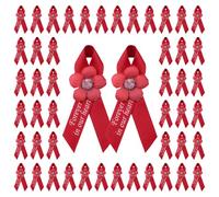 WANDIC 100 spille con nastro a forma di fiore rosso, per sempre nei nostri | Spille commemorative con nastro rosso per la consapevolezza dell'AIDS, per commemorare le malattie cardiache, per funerali
