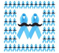 WANDIC 100 spille con nastro blu, nastro blu e baffi, in poliestere, design con barba nera, decorazione per la sensibilizzazione sul cancro al colon, alla prostata, per beneficenza