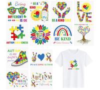 WANDIC 12 adesivi termoadesivi a tema autismo, impermeabili, adesivi a trasferimento termico, per abbigliamento, magliette, giacche, cappelli, jeans