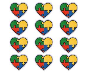 WANDIC 12 toppe adesive ricamate a tema autismo a forma di cuore, termoadesive per la consapevolezza dell'autismo, per vestiti e accessori fai da te, decorazione