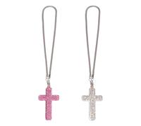 WANDIC 2 accessori da appendere per specchietto retrovisore a forma di croce di Gesù, colore bianco e rosa, decorazione per interni di uomini e donne, decorazione per auto