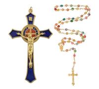 WANDIC 2 crocifisso blu da parete, collana con croce di Gesù, per uomini e donne, collana decorativa con scritta in lingua inglese Jesus loves you, regalo cattolico per battesimo, Pasqua