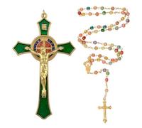 WANDIC 2 crocifisso verde da parete, collana con croce di Gesù, per uomini e donne, collana decorativa con scritta in lingua inglese Jesus loves you, regalo cattolico per battesimo, Pasqua
