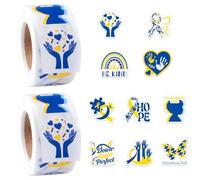 WANDIC 2 rotoli di nastro adesivo giallo blu per la consapevolezza della sindrome di Down, 500 pezzi per rotolo, decalcomanie autoadesive per eventi di beneficenza, decorazioni quotidiane