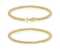 WANDIC 2 set di braccialetti in oro con croce e iniziale A, per donne e braccialetti cristiani, regali religiosi per mamma, sorella, battesimo, conferma