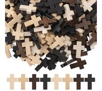 WANDIC 200 piccole perline in legno a forma di croce, per regali cristiani, gioielli religiosi fai da te, ciondoli fatti a mano per artigianato