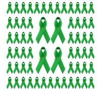 WANDIC 200 Spille in Raso Nastro Verde Spille per consapevolezza del Cancro del fegato e dell'ambiente Spille per la consapevolezza della Salute mentale, Spilla Speranza con Scatola, 7,5 cm
