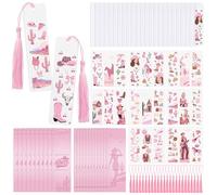 WANDIC 24 segnalibri in acrilico vuoti, rosa a tema cowgirl, UV, adesivi trasferibili con cartoncini trasparenti, nappe, per fai da te
