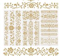 WANDIC 3 fogli adesivi trasferibili da strofinare, retro dorati, impermeabili, decalcomanie decorative per mobili, diari spazzatura per armadietti fai da te, 15 x 30 cm