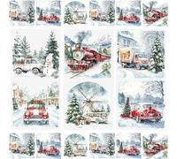 WANDIC 3 Fogli di Adesivi con Pupazzo di Neve e Auto, Adesivi per finestre, Albero di Natale, Treni, Album di Ritagli, Adesivi per mulini a Vento, Tazze, Carta per decoupage per mobili, 15 x 30 cm