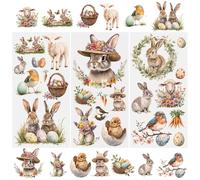 WANDIC 3 fogli di adesivi pasquali da strofinare sulla fattoria, coniglio, decalcomanie pasquali, impermeabili, decorazioni per mobili, decalcomanie per fai da te, 15 x 30 cm