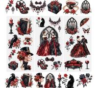 WANDIC 3 fogli di adesivi trasferibili per mobili, colore rosso e nero, serie scura, tema Halloween, per fai da te, album fotografici, decorazioni, 15 x 30 cm
