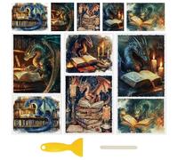 WANDIC 3 fogli di adesivi UV DTF per artigianato, draghi e libri magici, decalcomanie impermeabili retrò decorative per diari, biglietti, mobili, vetro, legno, fai da te, 15 x 30 cm