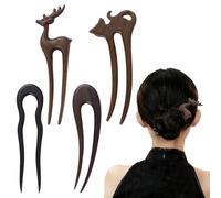 WANDIC 4 bastoncini per capelli in legno, forchette a forma di U, fermagli per capelli piatti francesi a U, bacchette classiche giapponesi per donne lunghe