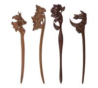 WANDIC 4 bastoncini per capelli in legno, forchette a forma retrò da donna piatte fermagli per capelli francesi vintage bacchette classiche giapponesi per capelli lunghi