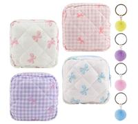 WANDIC 4 sacchetti per assorbenti igienici, con griglia a fiocco, piccoli kit per il trucco, organizer con cerniera e portachiavi per assorbenti